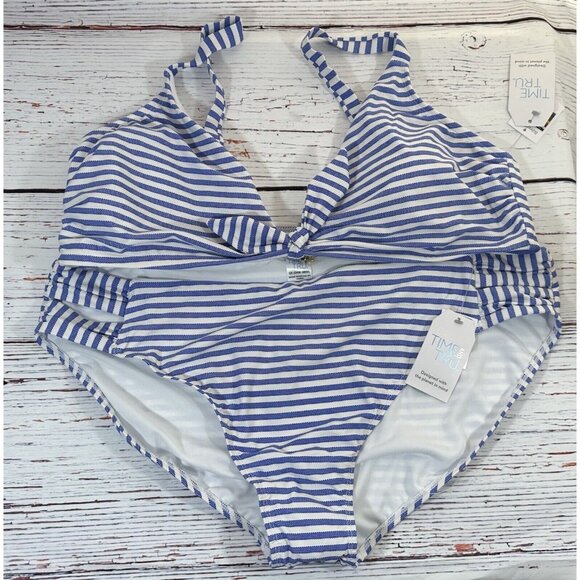 NEW Time and Tru Bikini Womens Plus Size 3X Swim Top & Bottoms Set Blue Stripes - Picture 16 of 16